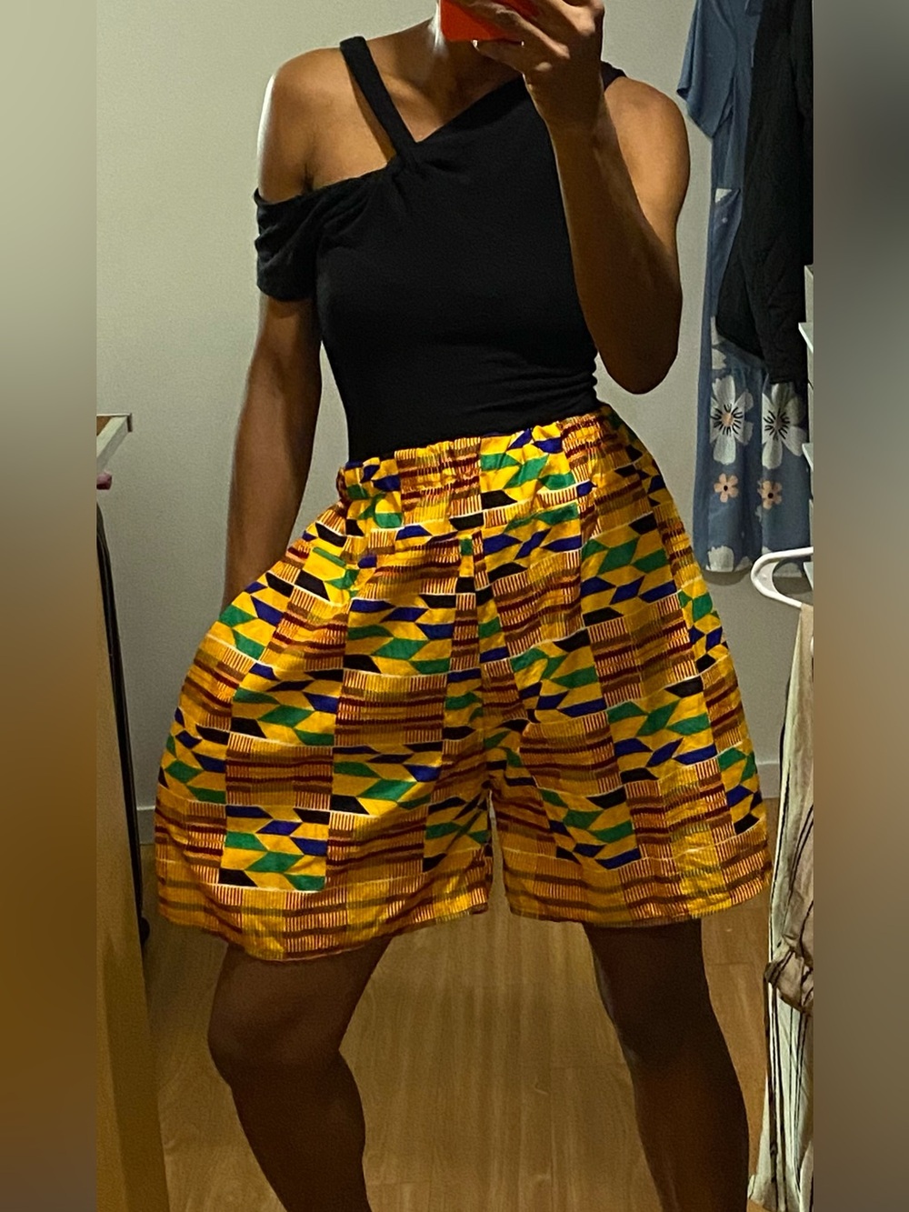 African Ankara Boho yellow multi colour elastic waistband shorts for women